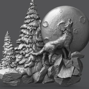 Wolf Howling at Moon 3D STL Model for CNC Router