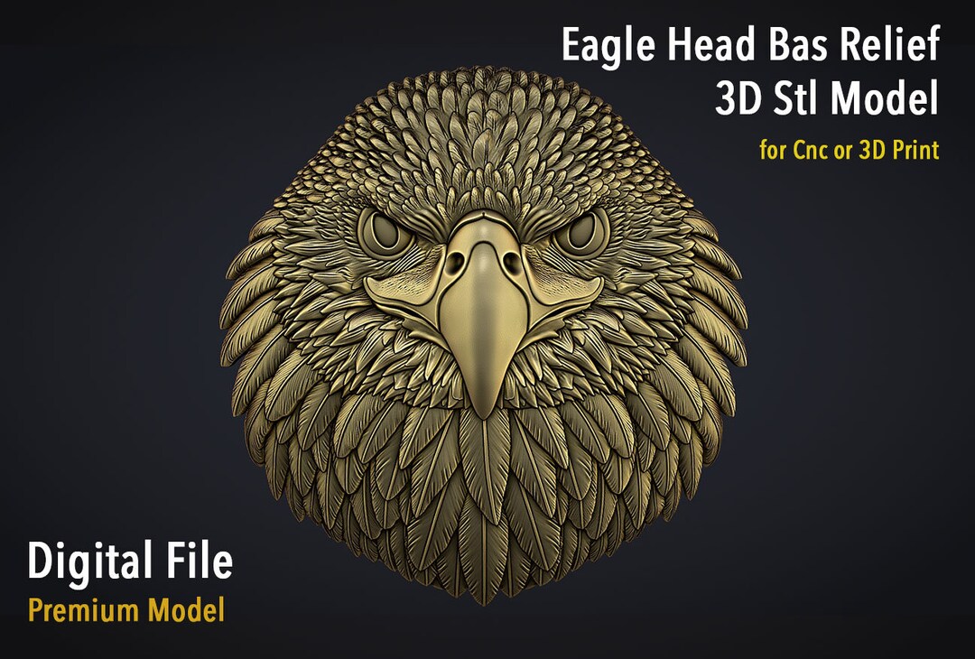 Eagle Head Bas Relief 3D Stl Model for Cnc and 3d Printing Digital File ...