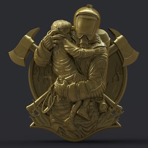 The fireman rescuing the child bas relief 3D STL Model for CNC Router 3D Printer Engraver Carving Machine Artcam Aspire CNC Files