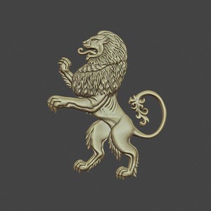 Heraldic Lion Bas Relief 3D Stl Model for cnc carving and 3D Printing File