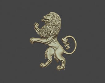 Heraldic Lion Bas Relief 3D Stl Model for cnc carving and 3D Printing File