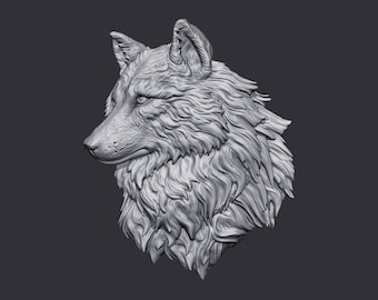 Wolf Head Bas Relief 3D STL Model: CNC Router/3D Printer Digital File