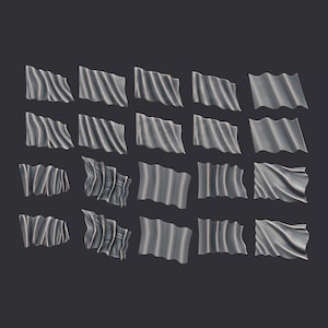 Wavy Flags Set 3D STL Model for CNC Router and 3D Printer Digital File