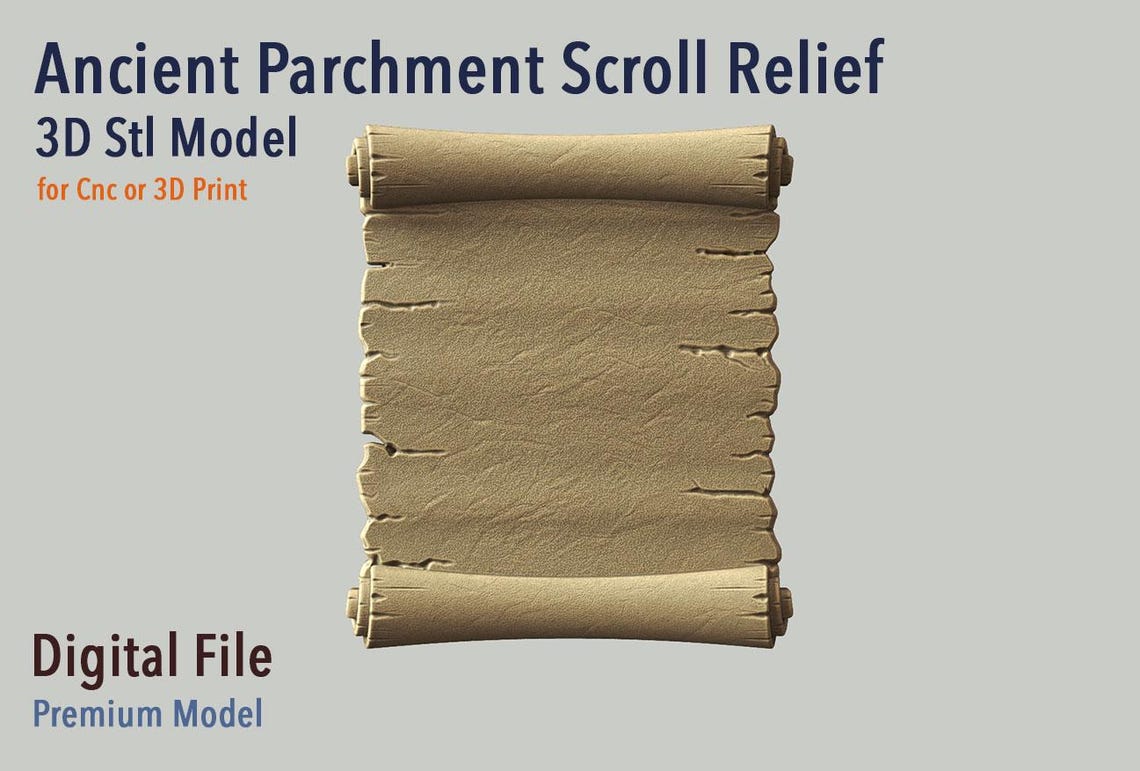 Ancient Parchment Scroll Relief - High-detail 3D Printable for CNC and ...