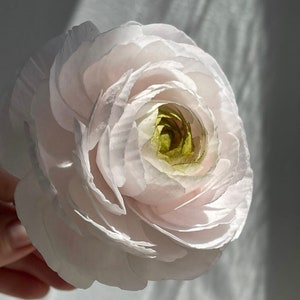 Handmade Wafer Paper Ranunculus: White & Pink Edible Cake Flower