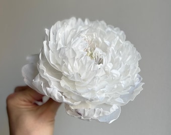White Wafer Paper Peony, Edible Wedding Cake Topper