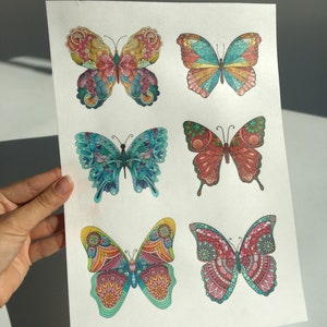 Colorful Wafer Paper Butterflies with ornaments, 6 pcs, Edible Cake Topper