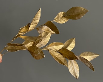 Gold Wafer Paper Leaves, Edible Cake Greenery, Wedding Cake Decoration, 2 Branches