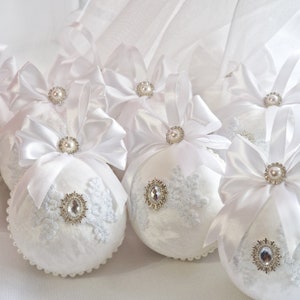 White Christmas Ornament, Handmade Unique Christmas Balls, Silver Christmas Tree Balls, White Christmas Baubles, White Christmas Decorations