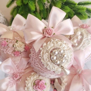 Rosa Weihnachtsverzierung, handgemachte einzigartige Weihnachtsschmuck-Set, Weihnachtsbaum-Dekor, rosa Weihnachtskugel, Samtverzierung, Weihnachtsgeschenk