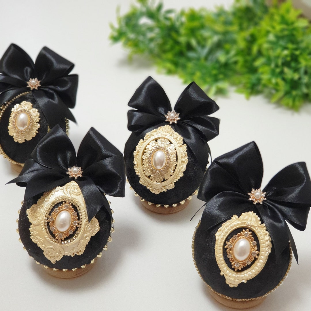 Black Christmas Ornament, Handmade Unique Christmas Ornaments Set, Gold ...