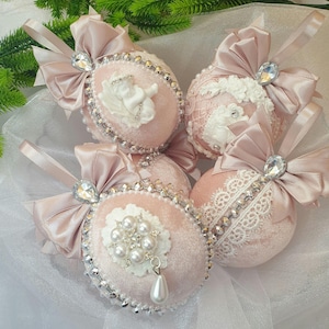 Rosa Weihnachtsschmuck, Strass Ornamente, Einzigartiges Weihnachtskugeln Set, Rosa Weihnachtskugel, Samt Ornament, Weihnachtsgeschenk