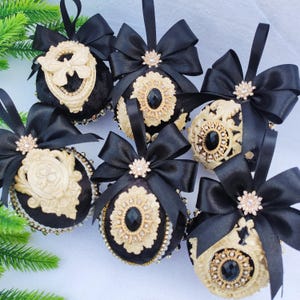 Black Christmas ornament, handmade unique Christmas tree balls, winter black and gold Christmas decor, velvet tree ornament, Christmas gift
