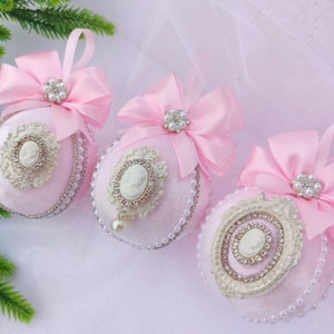 Rosa Christbaumschmuck, Handgemachte Weihnachtsdeko, Christbaumkugeln, Shabby Chic Samt Ornament, Weihnachtsgeschenk, Geschenk für Sie