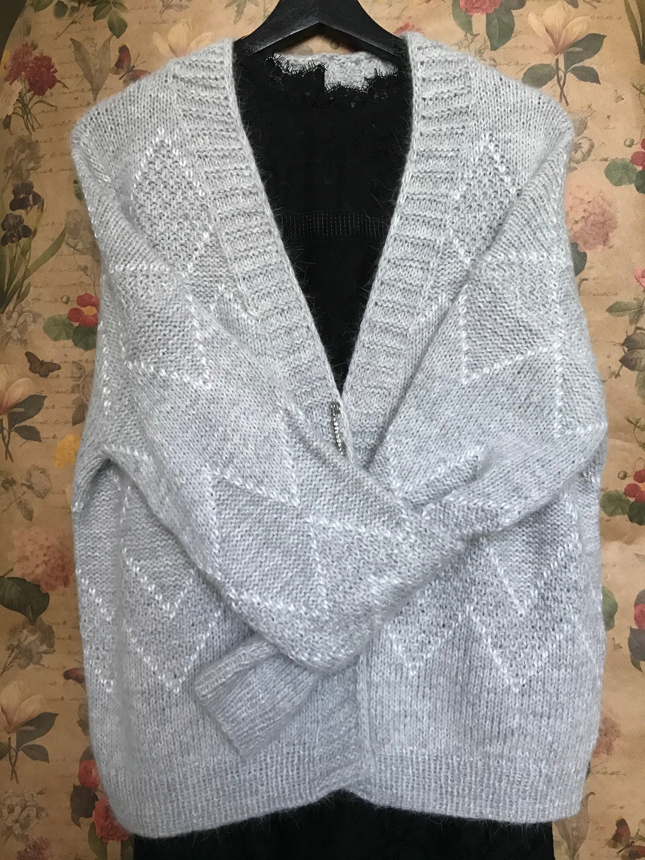 Knitted cardigan made of wool and angora hand-knitted and | Etsy