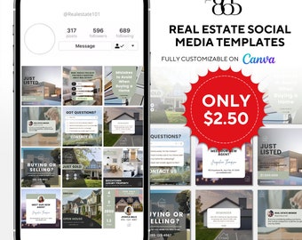12 Modern Real Estate Realtor Instagram Templates | Real Estate Social Media Posts Templates Canva, Fully Customizable
