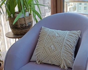 Macrame pillow cover, Boho throw pillow, Decorative pillowcase, Knitted pillow cover, Cushion Cover, Macrame Home Decor, Housewarming Gift