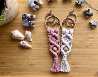 Personalized Macrame Keychain: Custom Name, Bridal Party Gift