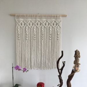 Grande tenture murale en macramé, rideau et cantonnière en macramé, toile de fond de mariage rustique en macramé, décoration murale en macramé, tenture murale tissée