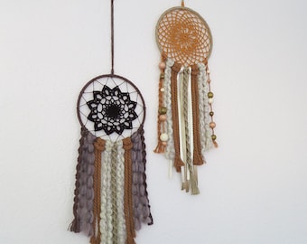 Boho Macrame Dreamcatcher avec dentelle Au crochet Doily, Accrochage mural rond Boho, Cintre mural Home Decor