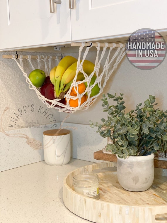 Handmade Macrame Fruit Hammock Under-Cabinet Kitchen Storage 12” Dowel