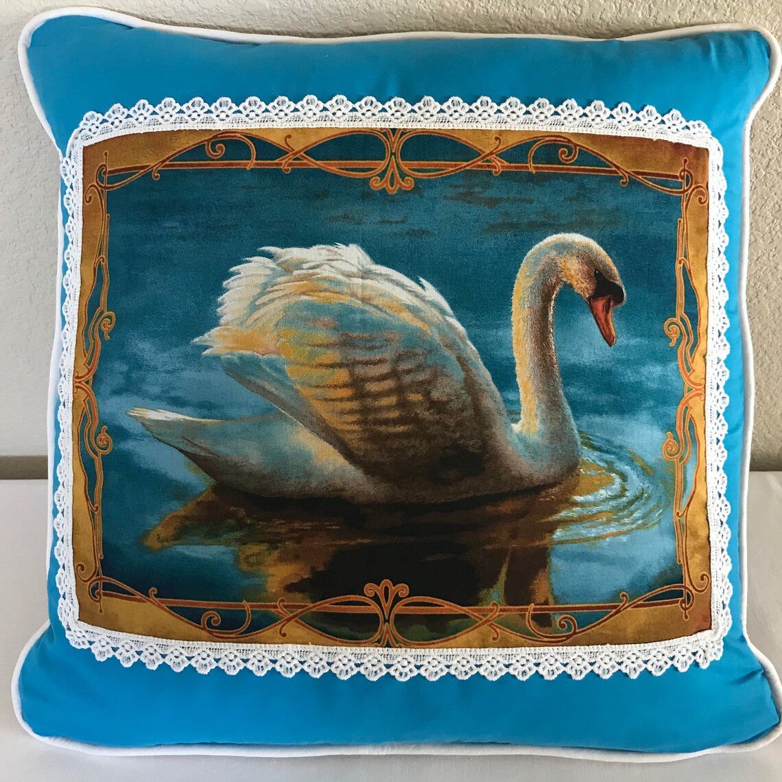 Swan Pillow Set With White Cording Trim Single Swan 16 X Etsy