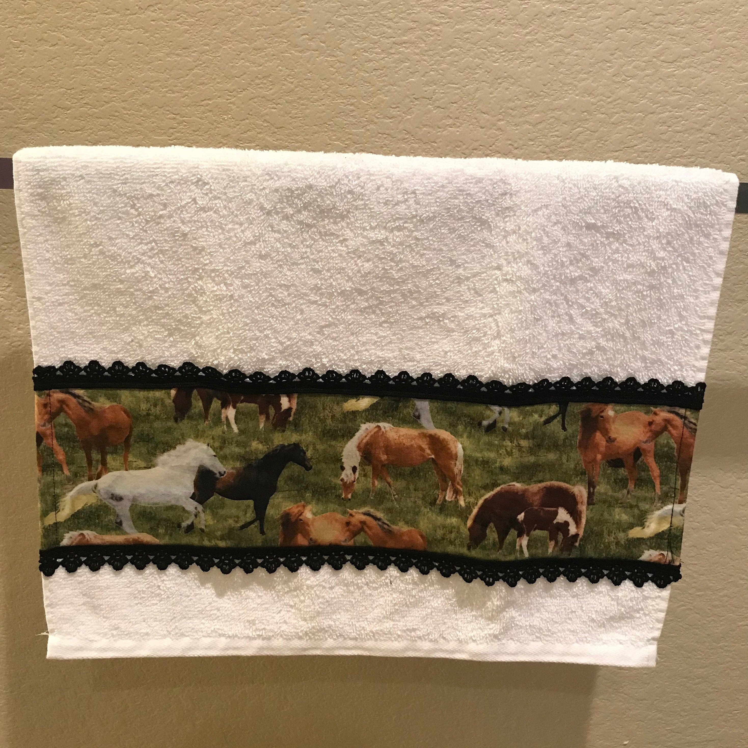 Juego de toallas de mano de baño de caballo blanco y verde | Etsy