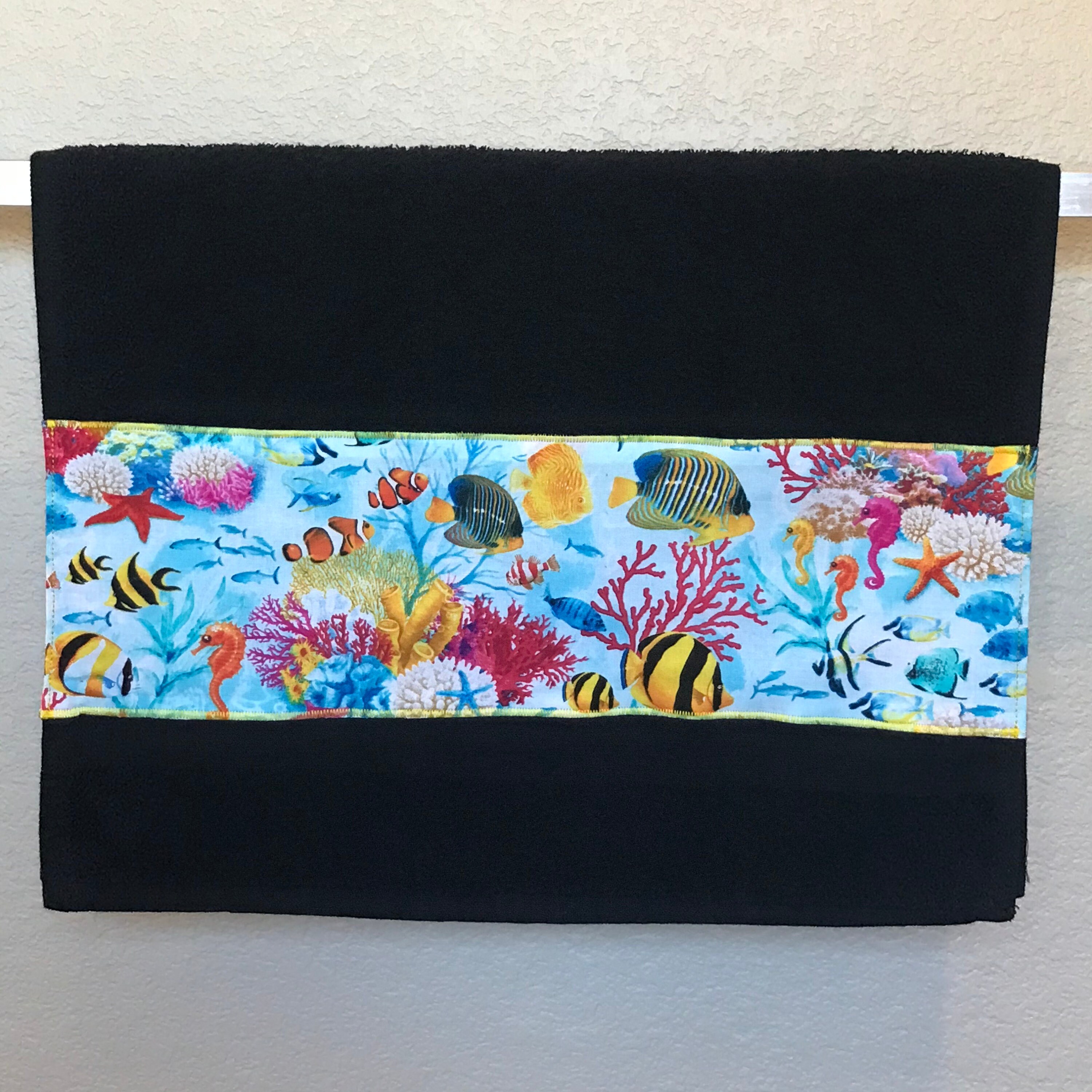 Tropical Fish Bath Hand Towel Individual Black and Blue With Etsy UK