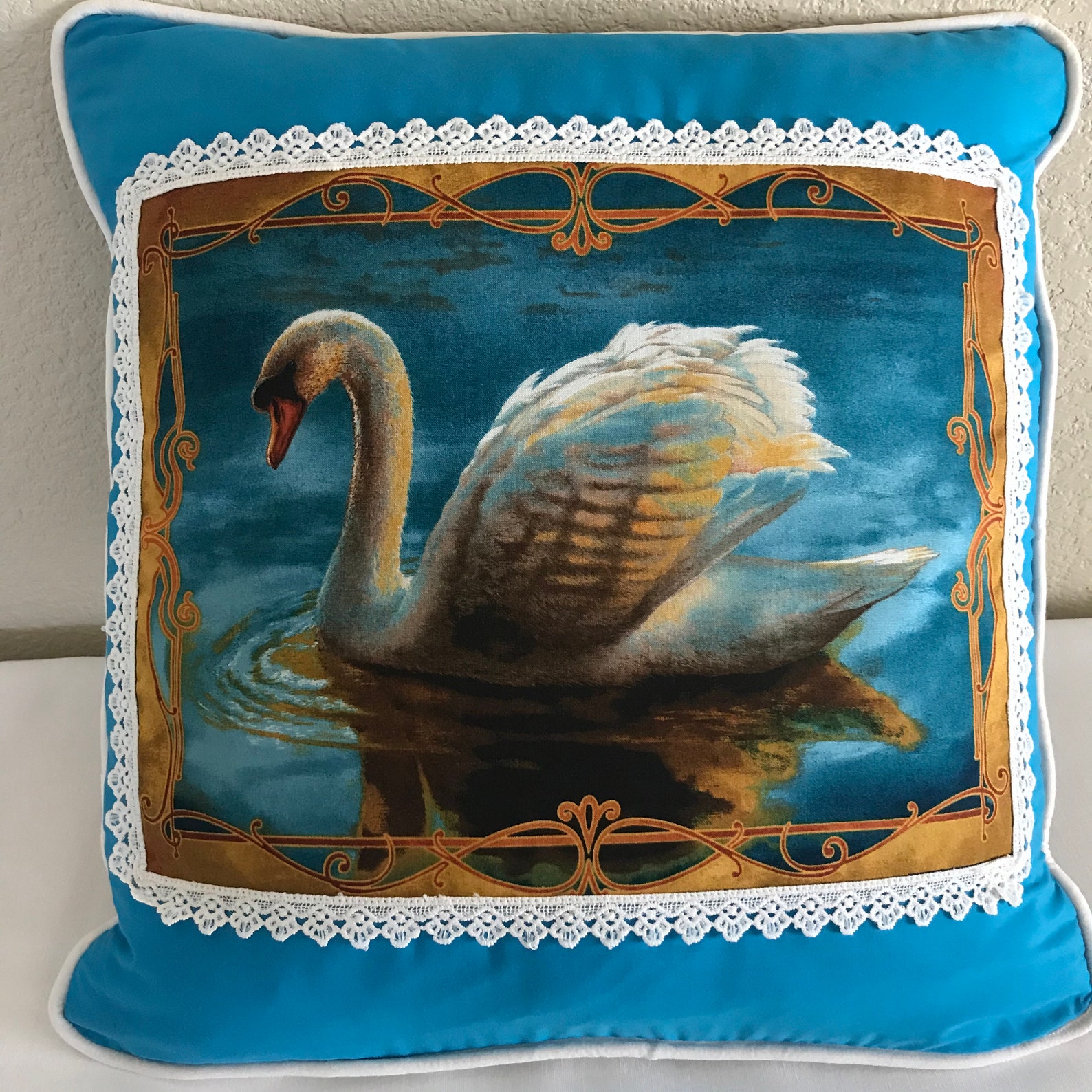 Swan Pillow Set With White Cording Trim Single Swan 16 X Etsy