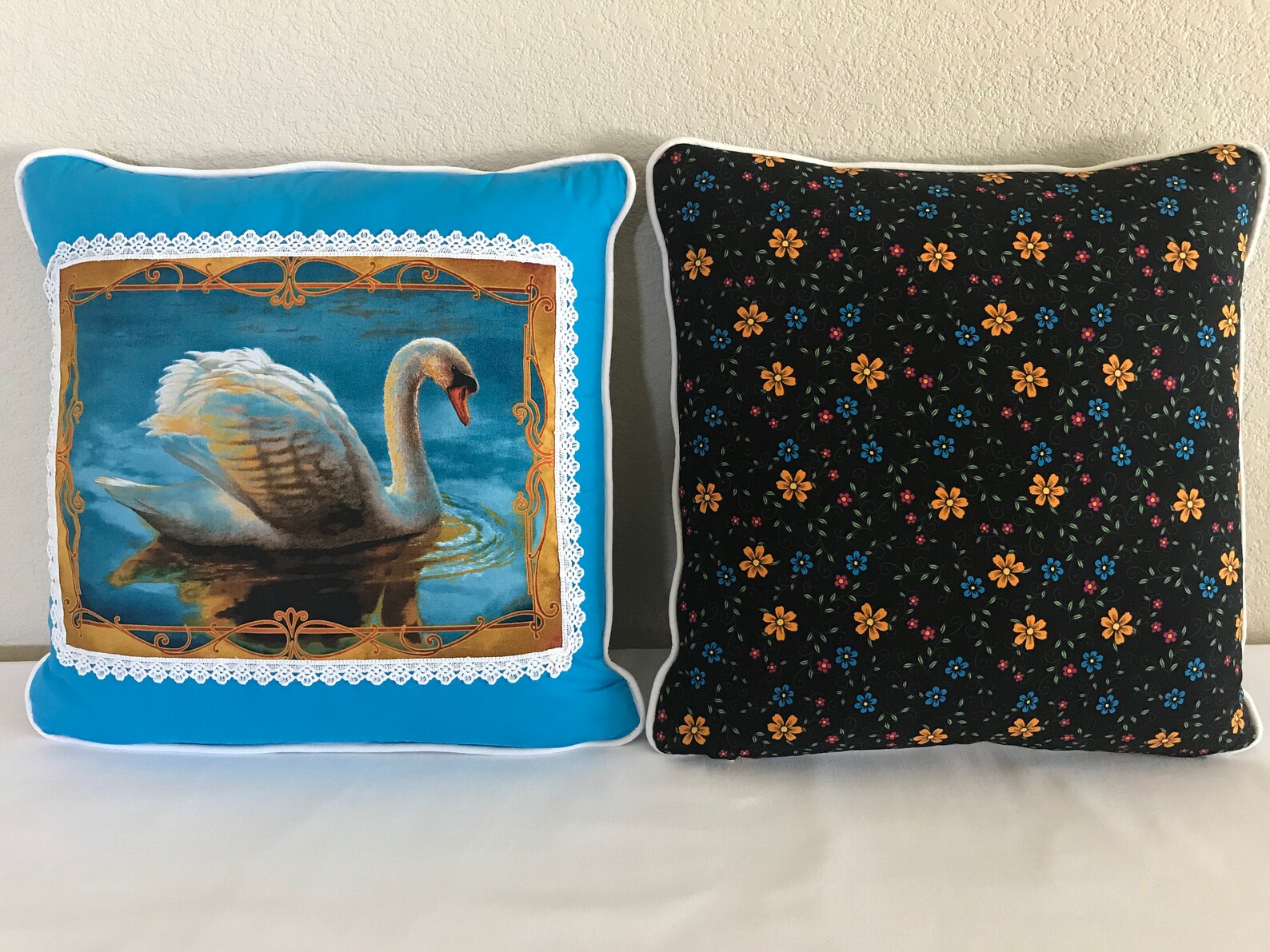 Swan Pillow Set With White Cording Trim Single Swan 16 X Etsy