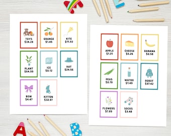 Printable Flashcards For Pretend Purchases, Money lessons, in making change, identifying value, and adding and subtracting.