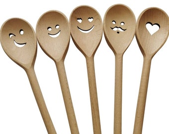 Handmade Novelty Gift Unique Wooden Spoon gift for any occasion personalized with gift box for Him or her, funny gift idea Emoji spoon