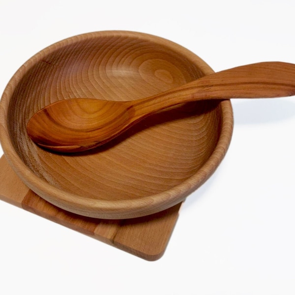 3 Piece Set Wooden Bowl and Table Coaster and Spoon - Ideal Gift Set For a House Warming Party