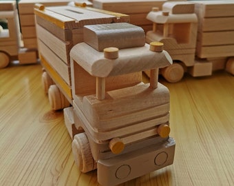Wooden Truck Toy with  piggy bank - Kids Toy Truck Handmade - Push and Play Toy Wooden Toys Kids - Start Saving Money with this Truck