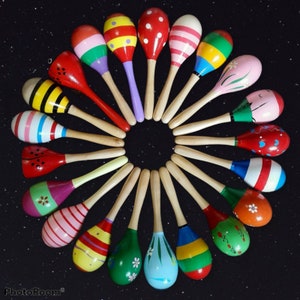 Handmade Wooden Maraca: Vibrant Sensory Toy for Kids, Parties (23cm)