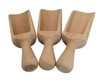 19cm Large Wooden Scoop Set of 3 - Large Measure Spoon from flour to Wheat Scoop