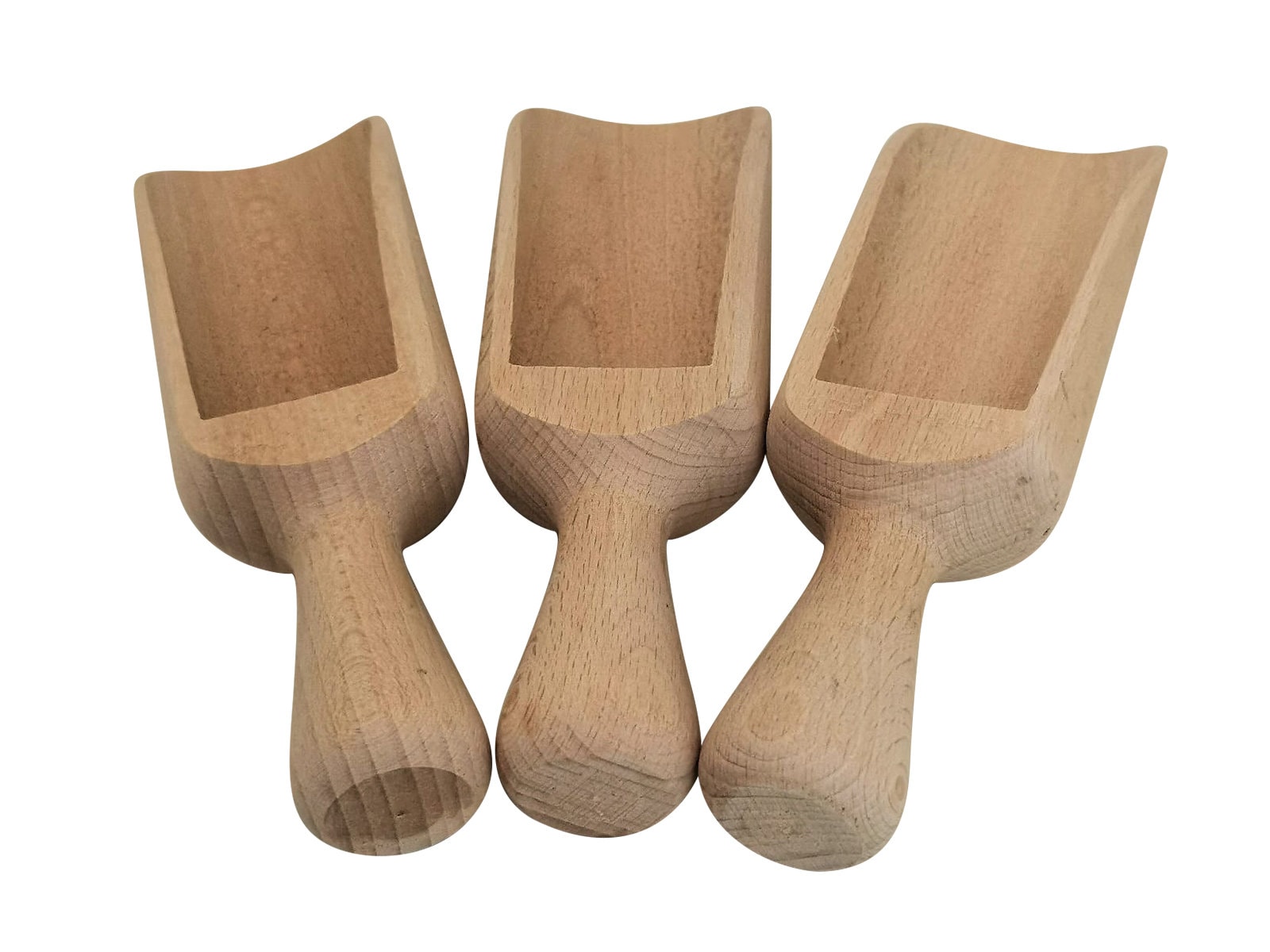 19cm Large Wooden Scoop Set of 3 - Large Measure Spoon from flour to Wheat Scoop