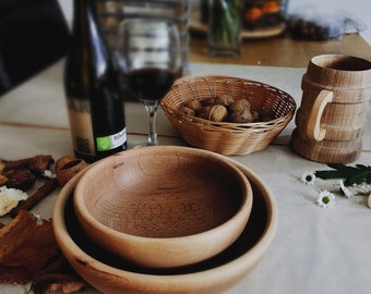 Sustainable and Untreated Handcrafted Beech Wood Salad Bowl Set - Elegant & Functional Show Piece in 3 different Sizes 23-20-18cm