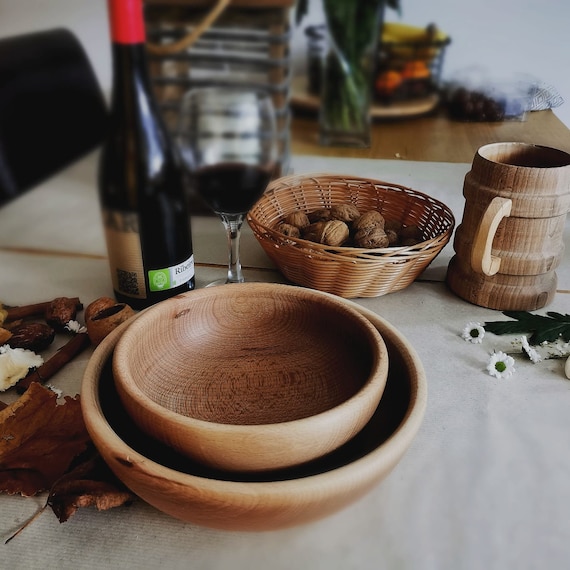 Handgefertigtes Salatschalen-Set aus Buchenholz: Nachhaltige Servierschalen (23-20-18 cm)