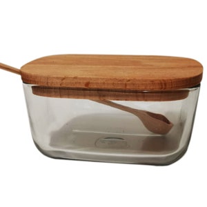 REDUCED TO CLEAR! Glass Food Storage With a Wooden Lid and Spoon - Food Organiser -Honey Jar Beech Wood  Lid and Spoon