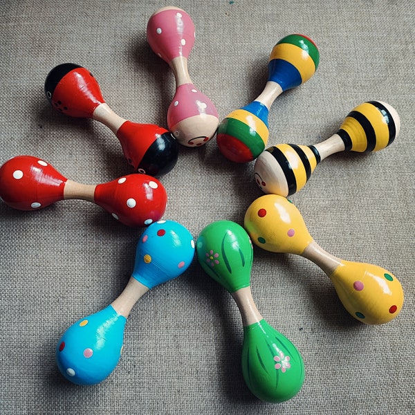 Kinderspielzeug Doppelkopf handgefertigtes Holz-Maraca – buntes, bewegliches Rassel-Shaker-Spielzeug erregt die Aufmerksamkeit von Babys – lustige Geschenkidee für Kindergeburtstage