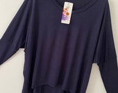 Made In Italy Loose Batwing Lagenlook Oversized off the shoulder navy blue colour casual top blouse one Size 10-16