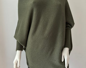 Made in Italy khaki asymmetric oversized draped soft knit jumper one size 10-18