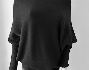 Made in Italy black asymmetric oversized loose draped soft knit jumper one size 10-18