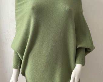 Made in Italy sage asymmetric oversized loose draped soft knit jumper one size 10-18