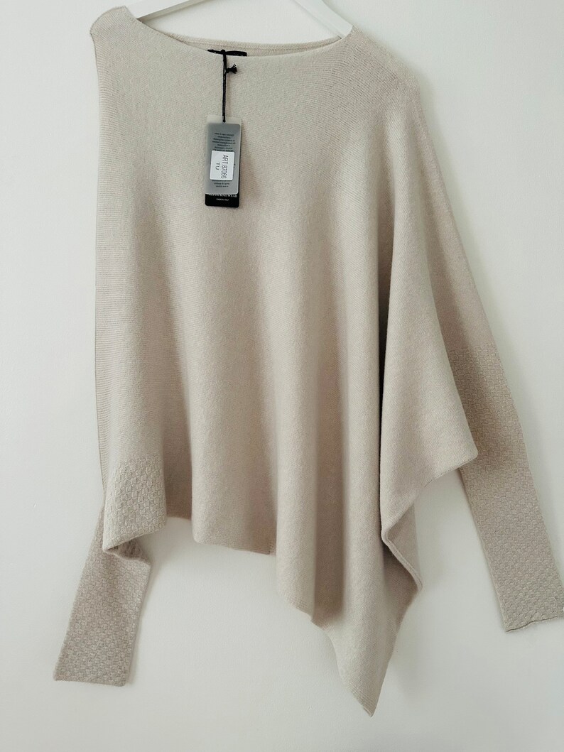 Made in Italy oatmeal asymmetric oversized draped soft knit jumper one size 10-18 image 2