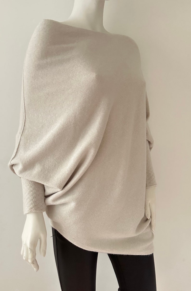 Made in Italy oatmeal asymmetric oversized draped soft knit jumper one size 10-18 image 5