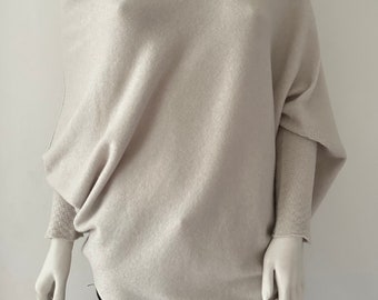Made in Italy oatmeal asymmetric oversized draped soft knit jumper one size 10-18