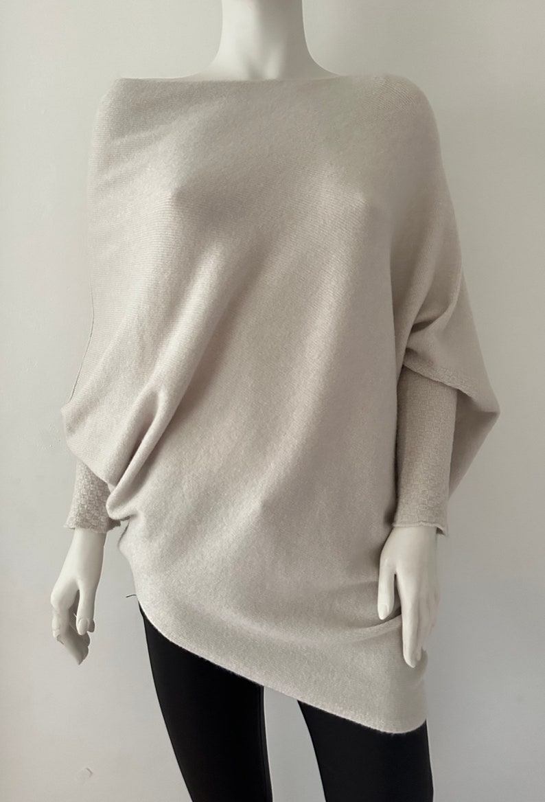 Made in Italy oatmeal asymmetric oversized draped soft knit jumper one size 10-18 image 1