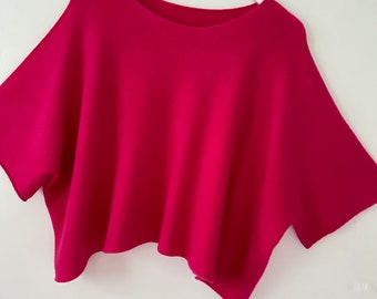 Made in Italy fuchsia oversized loose dipped hem knitted batwing Jumper one size 8-16